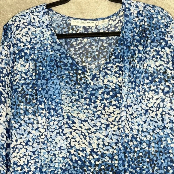 Sag Harbor Womens Top 1X Blue Polka Dot 3/4 Sleeve V Neck Layer Look - Picture 3 of 6